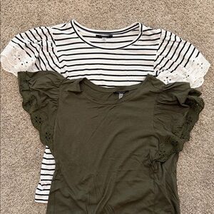 Tahari Olive and Striped Eyelet Sleeve Tops